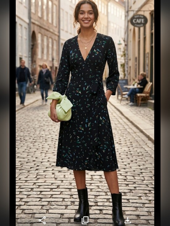Dresses & Skirts - GANNI Printed Crepe Wrap Dress Verdant Green Floral Size 38 USA 6